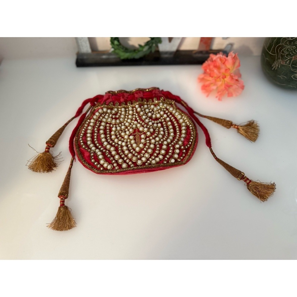Beaded Vintage Reticule Bag Clutch Pouch Potli Bag Bridal Embroidered Purse 6X5 - Picture 2 of 16